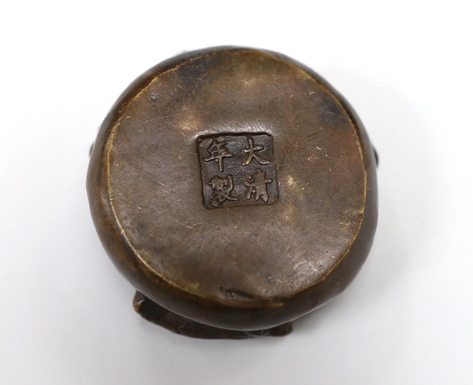 A Chinese bone and bowenite jade mounted calligraphy brush, 35cm lonh, and a bronze brush washer